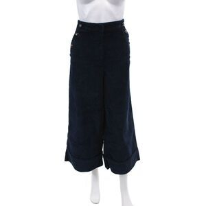 Ottod Ame Womens Zip Button Lined Corduroy Straight Leg Pants Navy Size 06